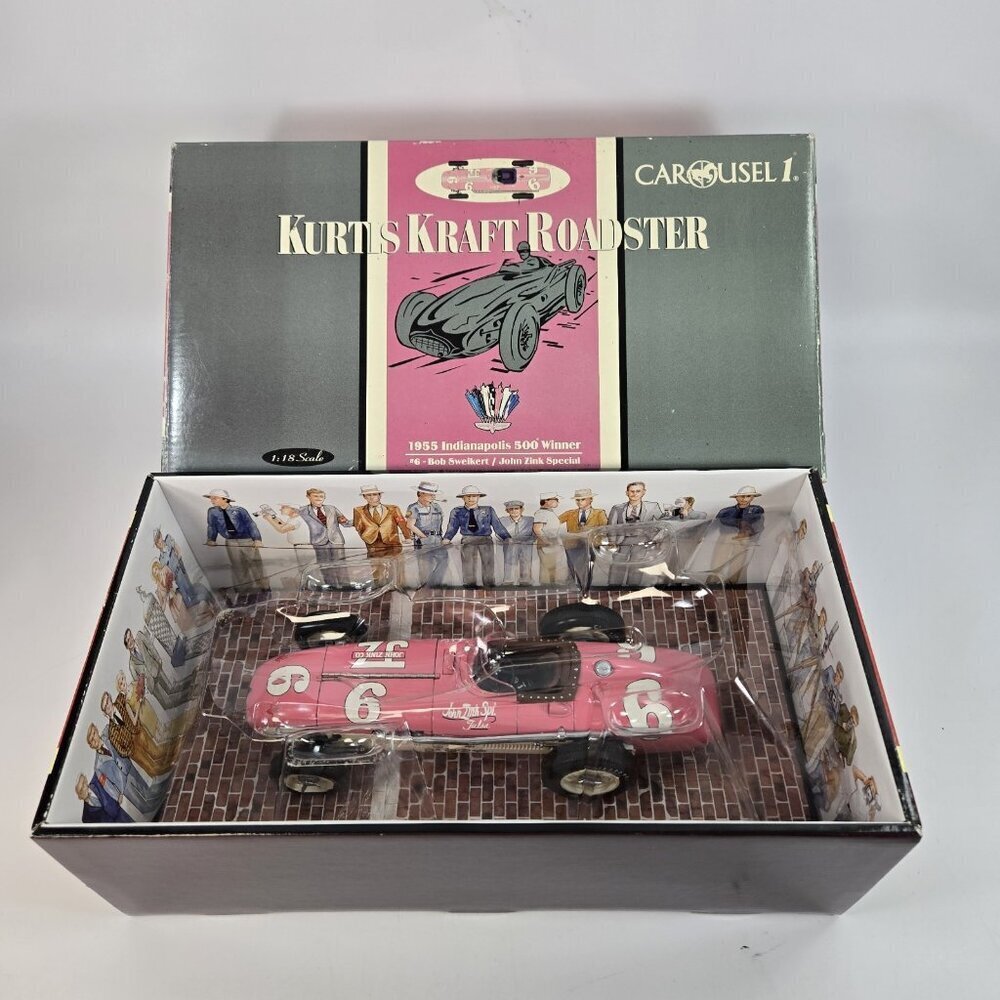 Carousel 1 1955 Indy 500 Winner Sweikert Kurtis Kraft Race Car Pink 4501 1/18